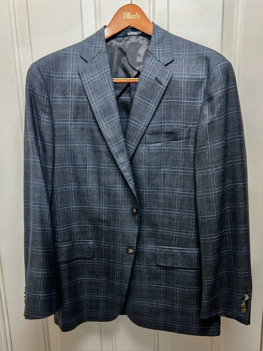 Hart Schaffner Marx Windowpane Sport Coat Blue &Charcoal Windowpane Worsted Wool